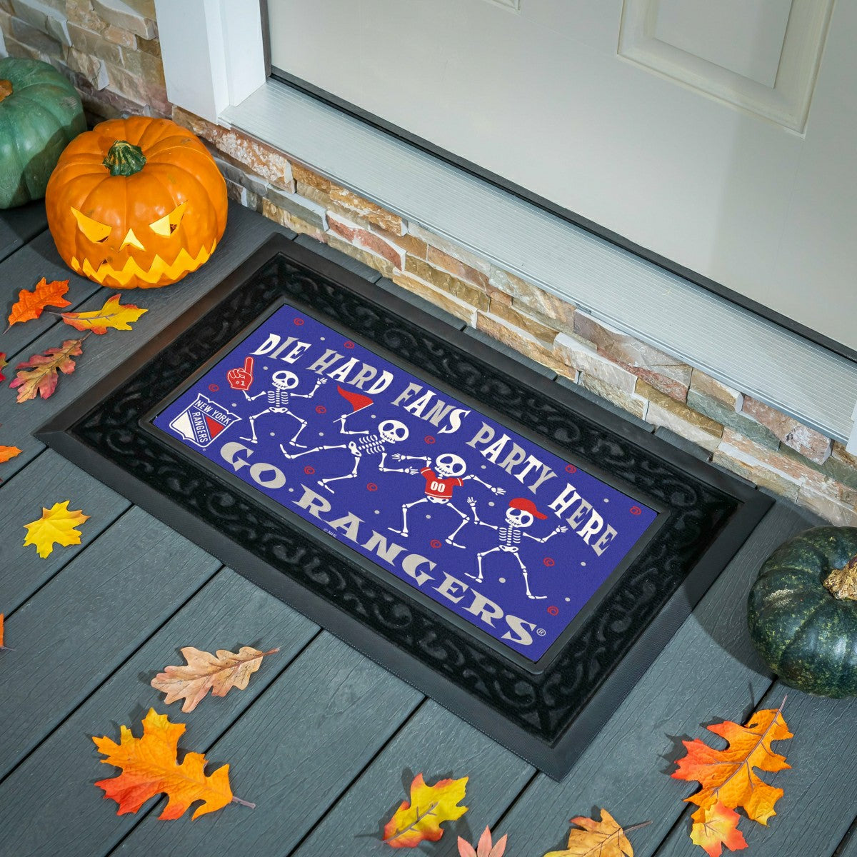 New York Rangers Flocked Coir Halloween Sassafras Switch Mat, 22"x10", NHL