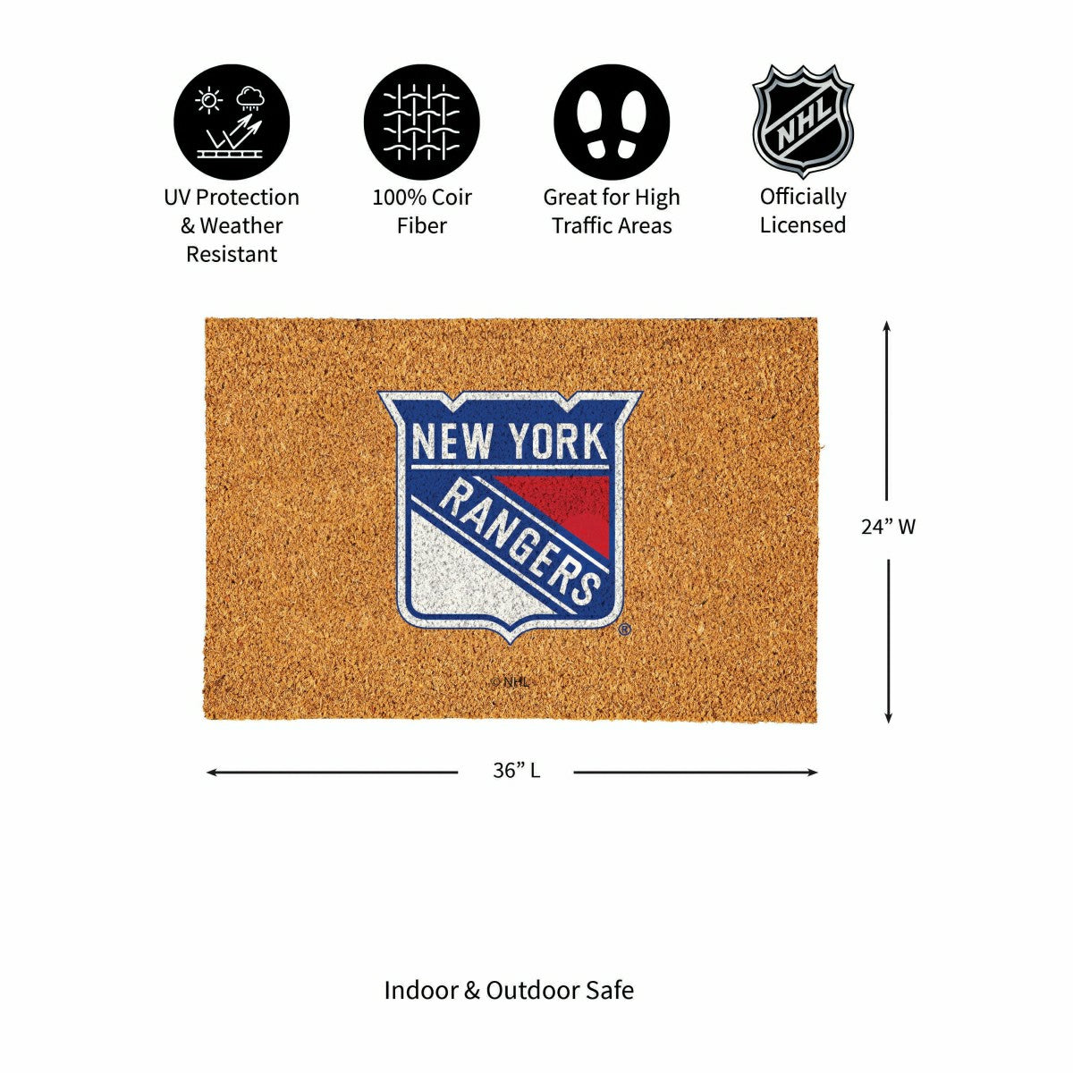 New York Rangers Large Full Color Coir Mat, 36"x24", NHL