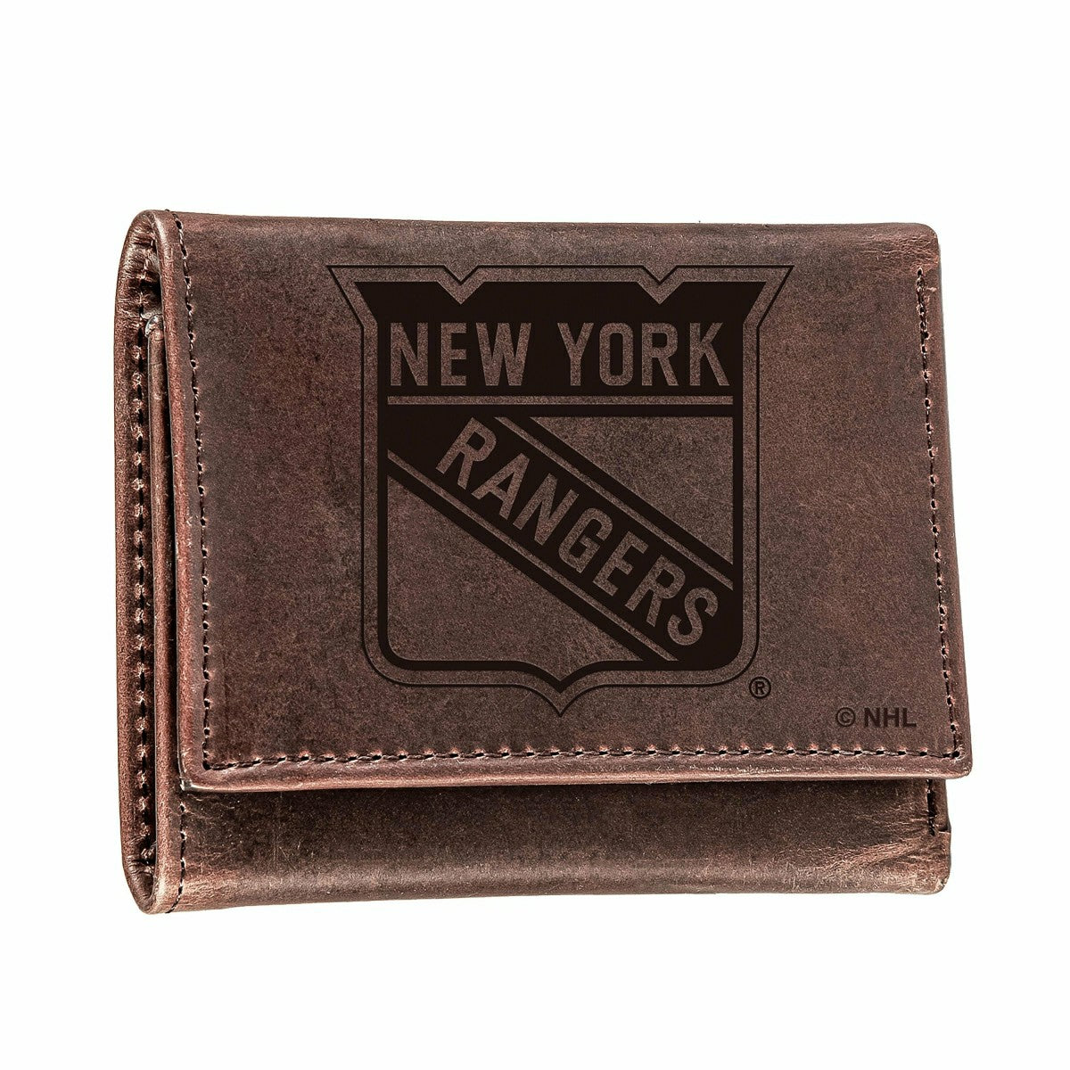 NY Rangers, Tri-Fold Wallet, Brown, CH, 100% Genuine Leather, NHL, Home
