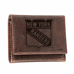 NY Rangers, Tri-Fold Wallet, Brown, CH, 100% Genuine Leather, NHL, Home