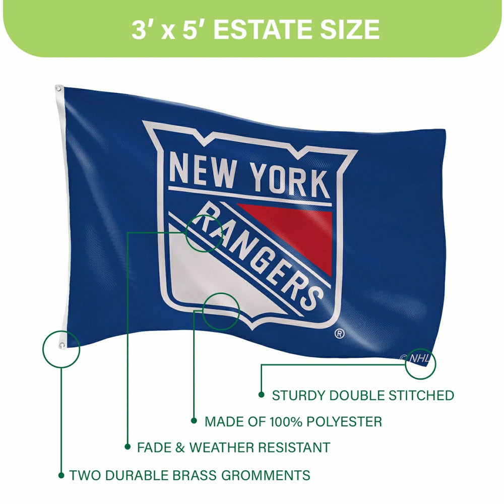 New York Rangers Single Sided Flag with 2 Grommets, 3'x5', NHL, Home