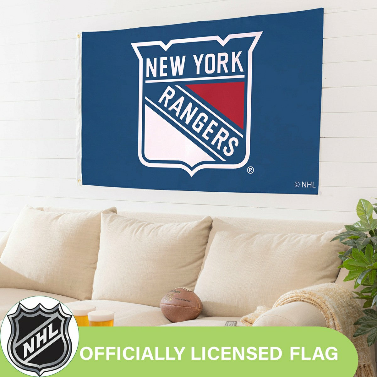 New York Rangers Single Sided Flag with 2 Grommets, 3'x5', NHL, Home
