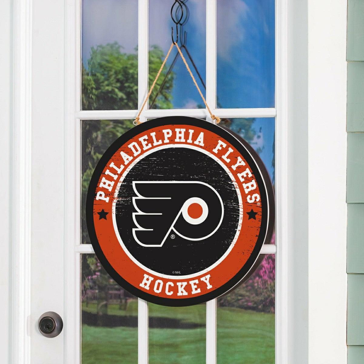 Philadelphia Flyers Round Door Décor with Hanging Rope, 18x18, NHL, Home