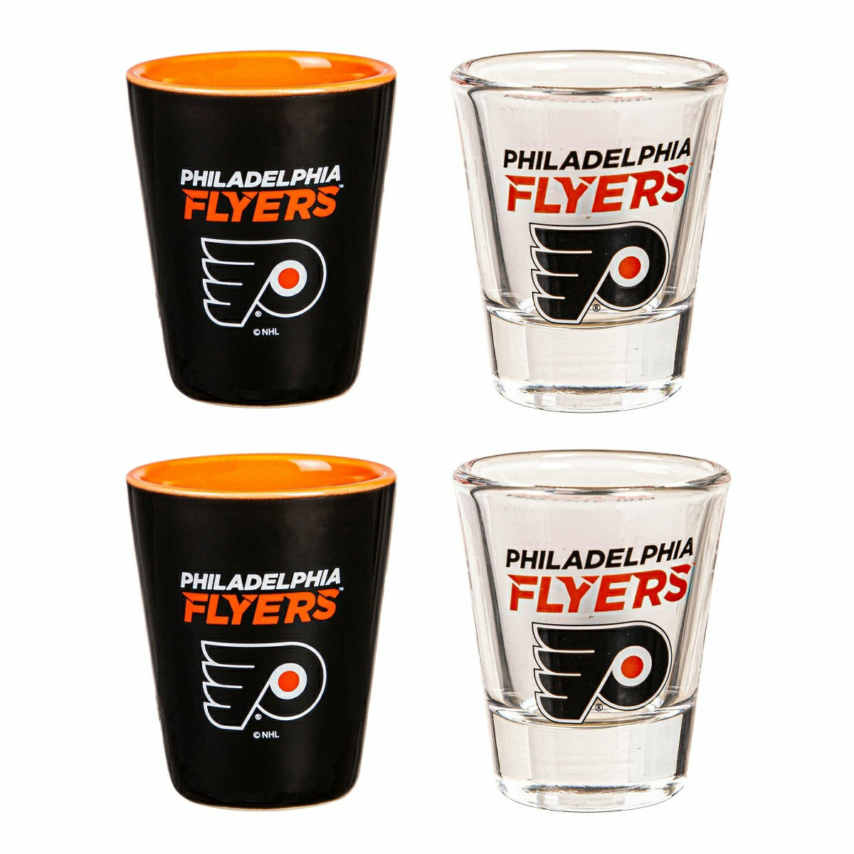 Philadelphia Flyers 4-Piece Ceramic and Glass 2oz. Shot Glass Set, NHL, Home