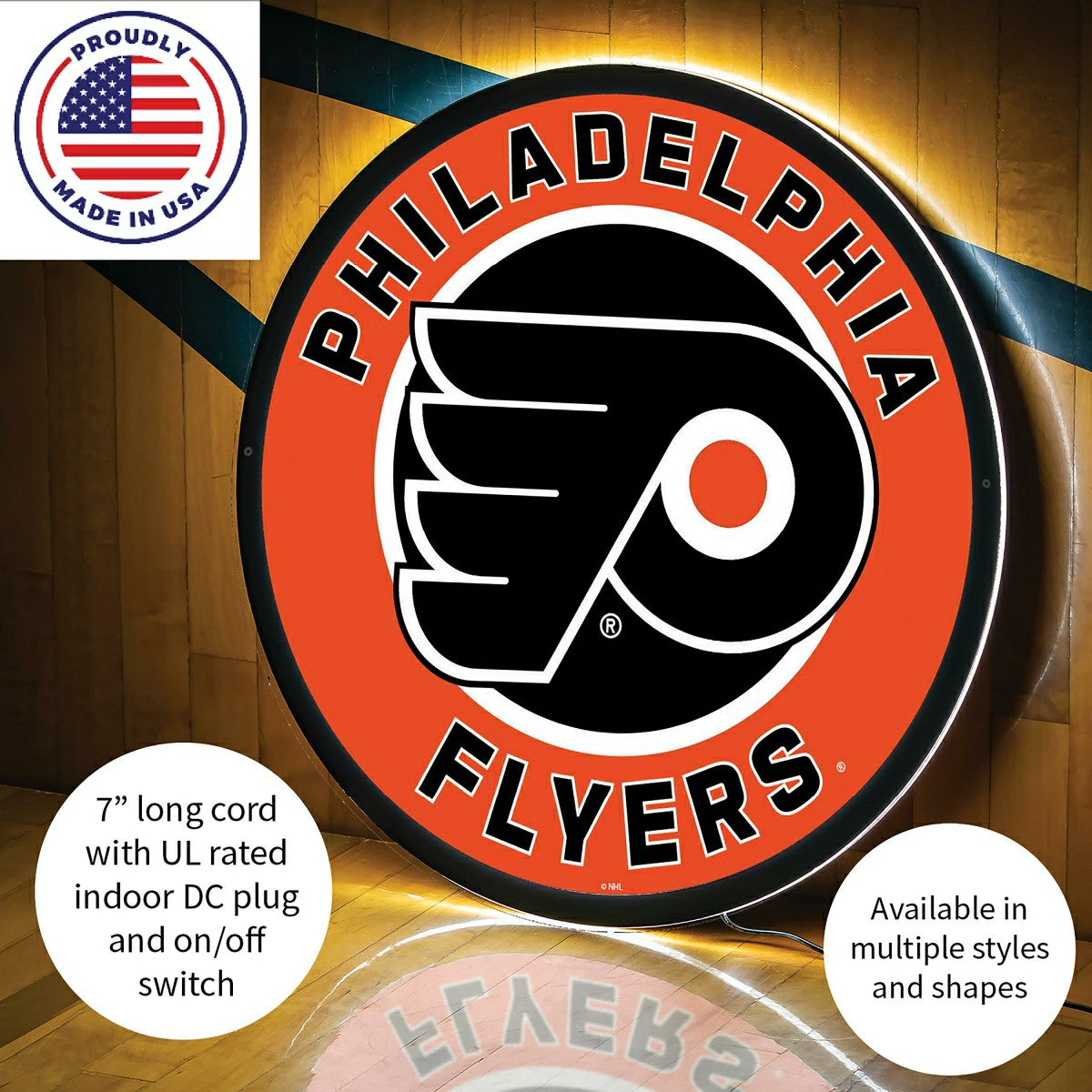 LED Wall Decor, Round, Philadelphia Flyers, NHL, Home