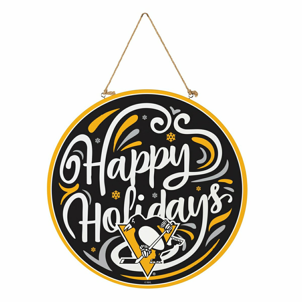 Pittsburgh Penguins Holiday Round Door Décor with Hanging Rope, 18x18, NHL, Home