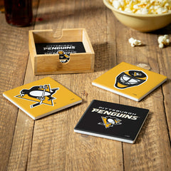 Pittsburgh Penguins Ceramic Coasters Set, 4pcs with Wood Caddy, NHL, Home