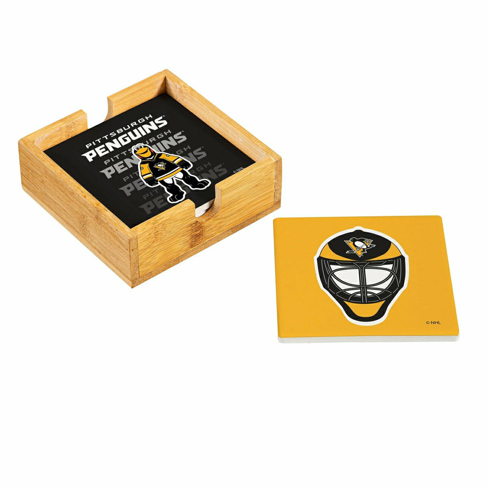 Pittsburgh Penguins Ceramic Coasters Set, 4pcs with Wood Caddy, NHL, Home