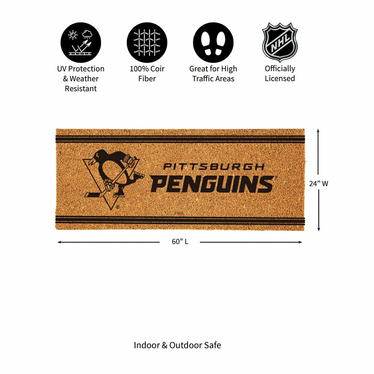Pittsburgh Penguins Extra Large One Color Coir Mat, 60"x24", NHL