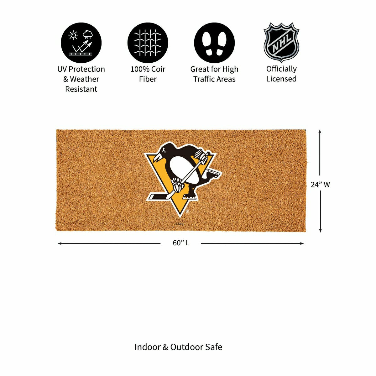 Pittsburgh Penguins Extra Large Full Color Coir Mat, 60"x24", NHL