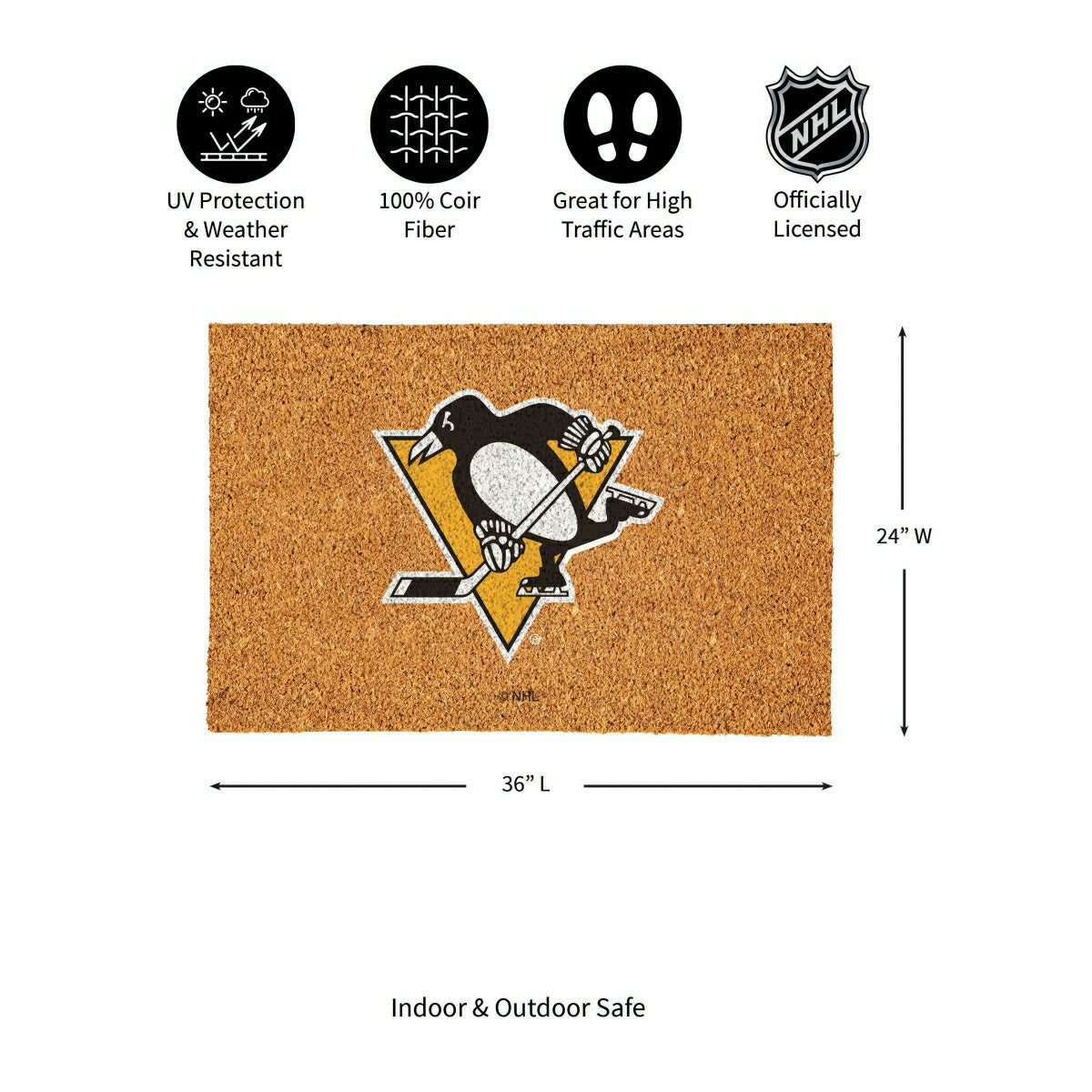 Pittsburgh Penguins Large Full Color Coir Mat, 36"x24", NHL