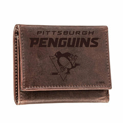 Pittsburgh Penguins, Tri-Fold Wallet, Brown, CH, 100% Genuine Leather, NHL, Home