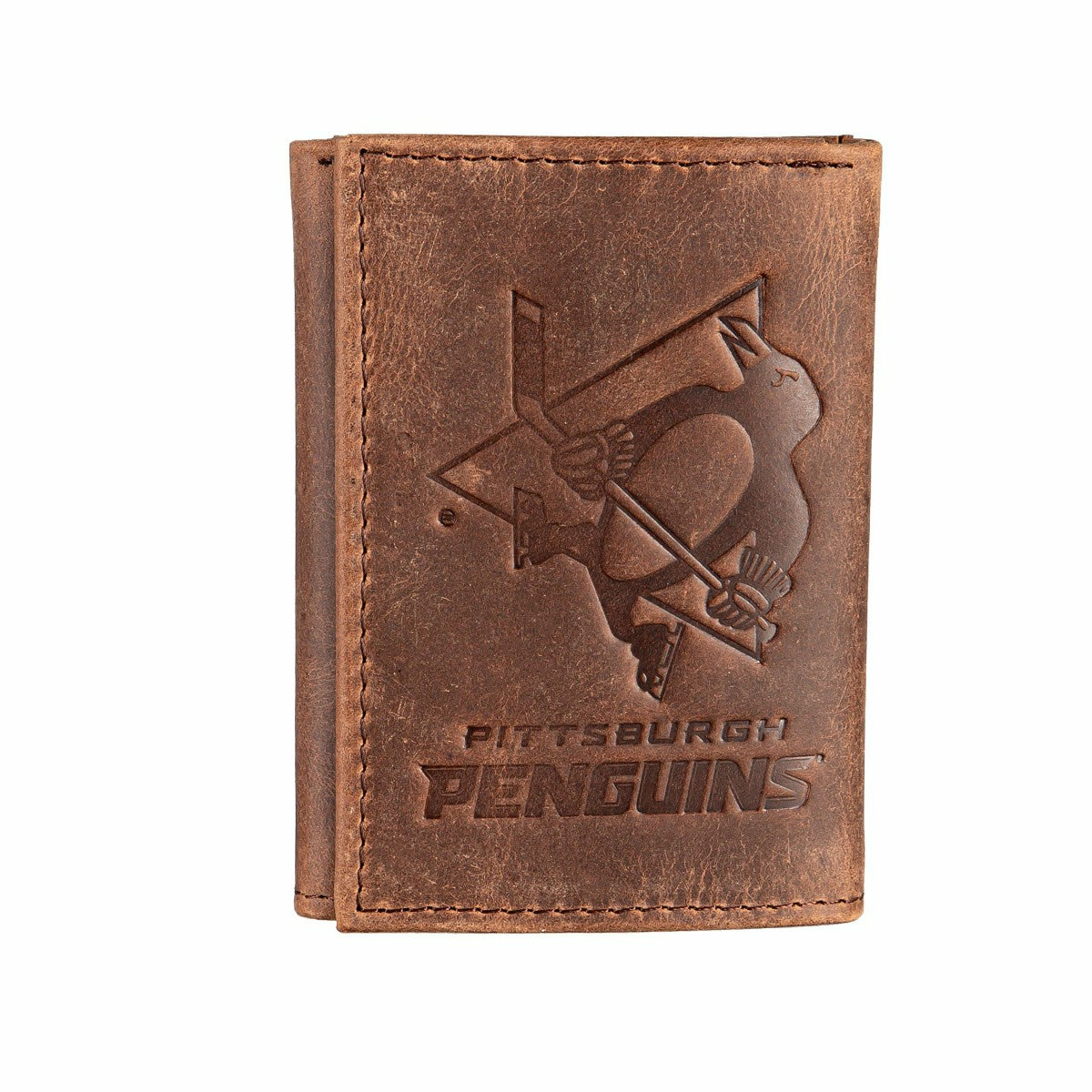 Pittsburgh Penguins, Tri-Fold Wallet, Brown, CH, 100% Genuine Leather, NHL, Home