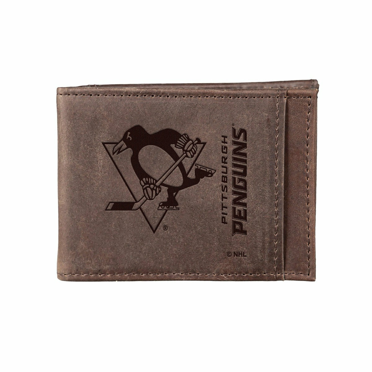 Front Pocket Wallet w/ RFID Blocking, Pittsburgh Penguins, Brown, NHL, Home