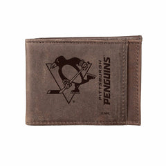 Front Pocket Wallet w/ RFID Blocking, Pittsburgh Penguins, Brown, NHL, Home
