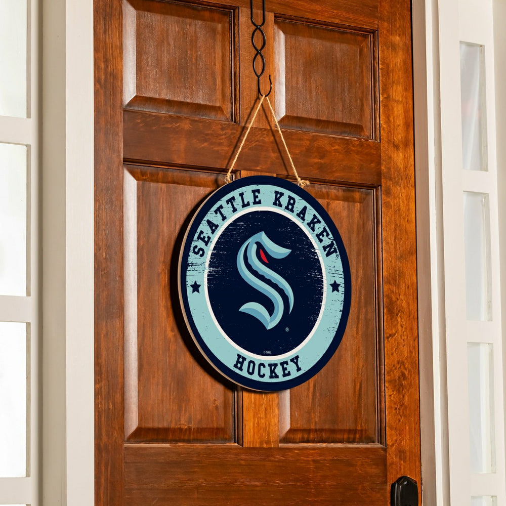 Seattle Kraken Round Door Décor with Hanging Rope, 18x18, NHL, Home