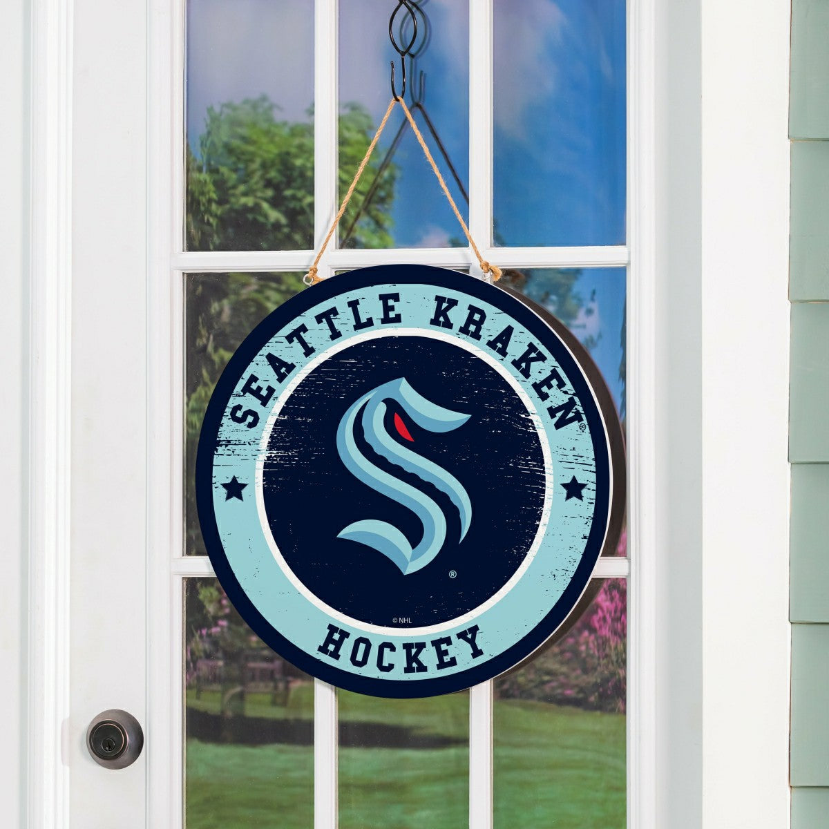 Seattle Kraken Round Door Décor with Hanging Rope, 18x18, NHL, Home