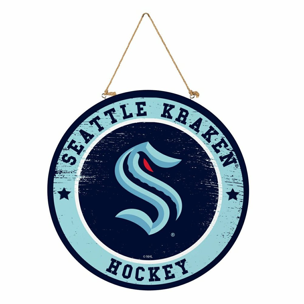 Seattle Kraken Round Door Décor with Hanging Rope, 18x18, NHL, Home