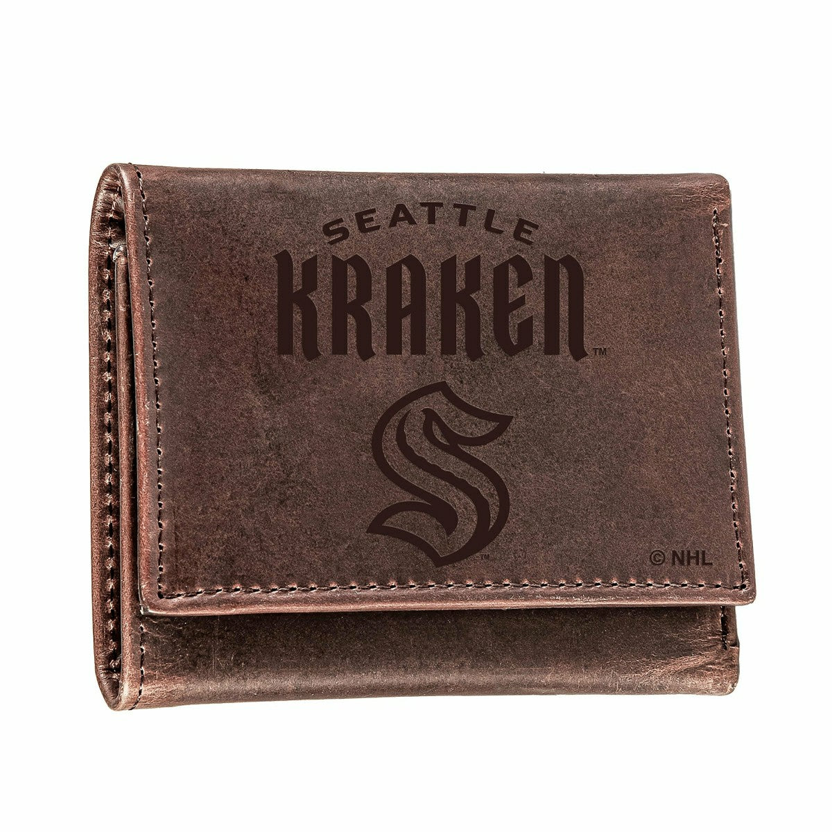 Seattle Kraken, Tri-Fold Wallet, Brown, CH, 100% Genuine Leather, NHL, Home
