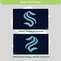 Seattle Kraken Single Sided Flag w/ 2 Grommets, 3'x5', NHL, Home