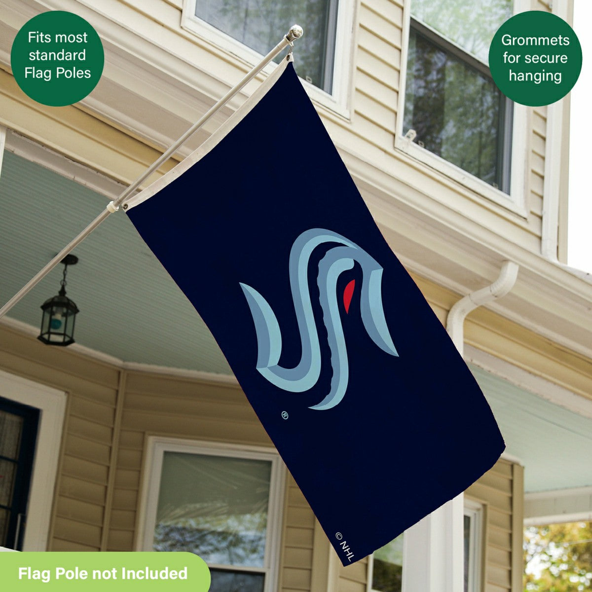 Seattle Kraken Single Sided Flag w/ 2 Grommets, 3'x5', NHL, Home