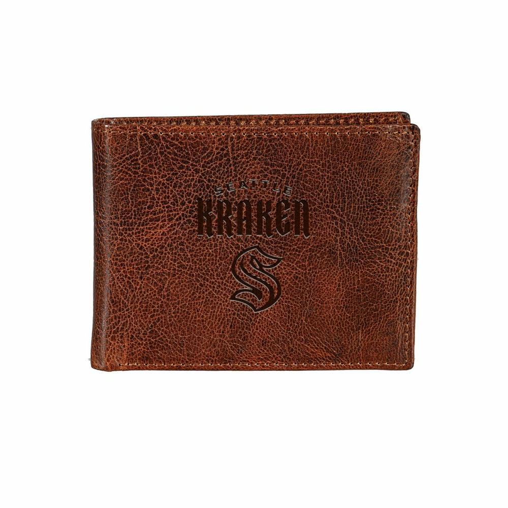 Seattle Kraken, Embossed 100% Genuine Tumbled Leather Passcase Bi-Fold, NHL, Home