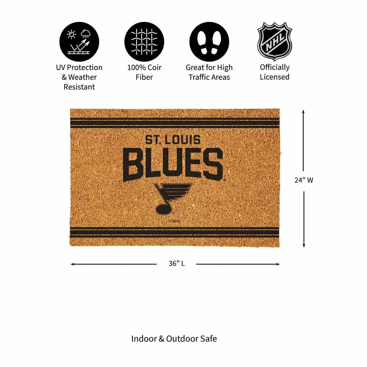 St Louis Blues Large One Color Coir Mat, 36"x24", NHL