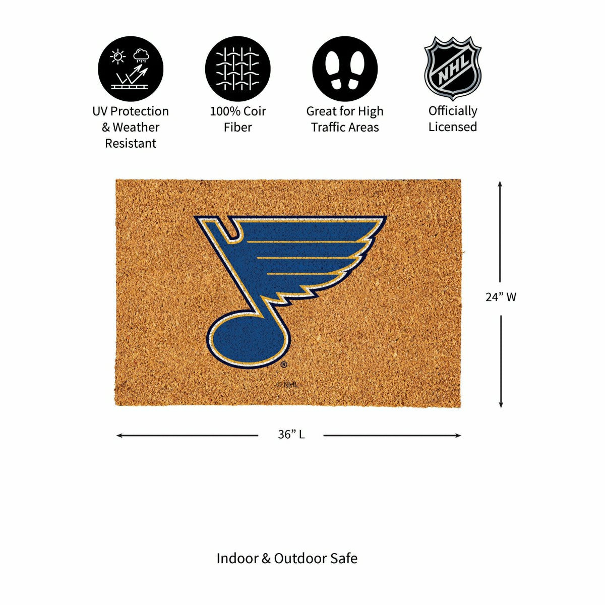 St Louis Blues Large Full Color Coir Mat, 36"x24", NHL