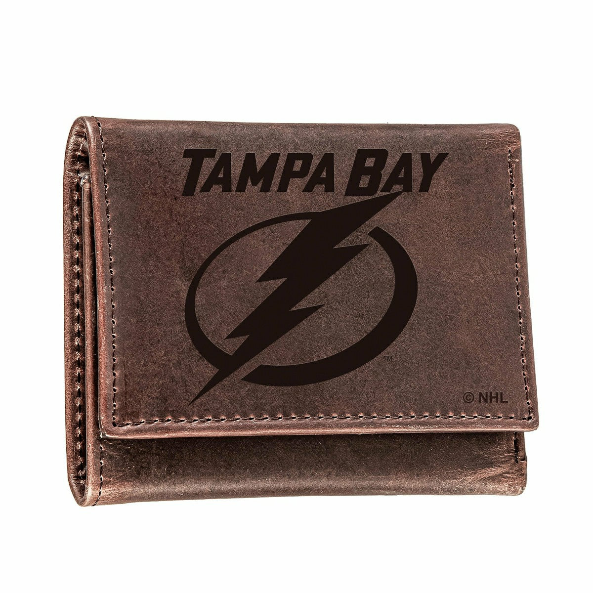 Tampa Bay Lightning, Tri-Fold Wallet, Brown, CH, 100% Genuine Leather, NHL, Home