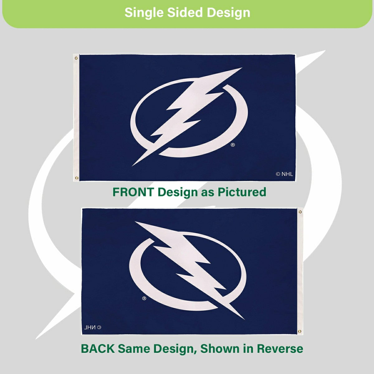 Tampa Bay Lightning Single Sided Flag with 2 Grommets, 3'x5', NHL, Home