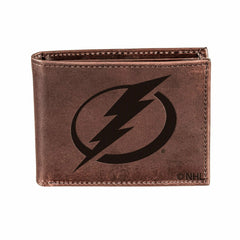 Tampa Bay Lightning, Bi-Fold Wallet, Brown, CH, 100% Genuine Leather, NHL, Home
