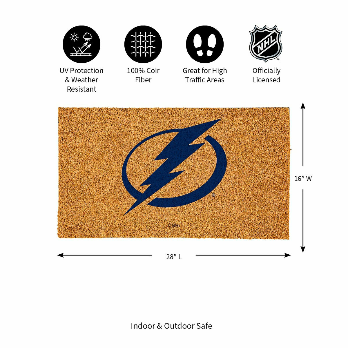Coir Mat, 16"x28", Tampa Bay Lightning, NHL