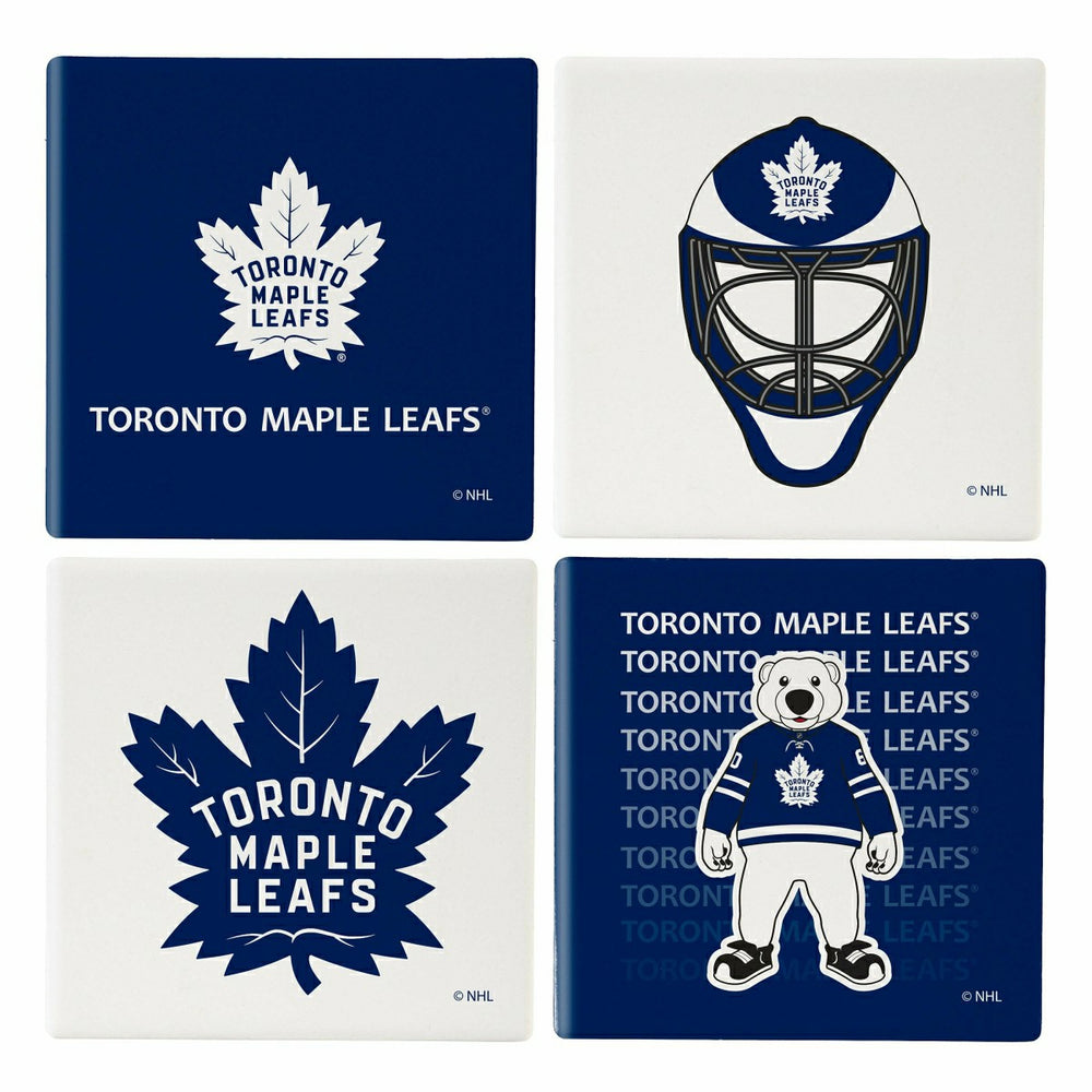 Toronto Maple Leafs Ceramic Coasters Set, 4pcs with Wood Caddy, NHL, Home