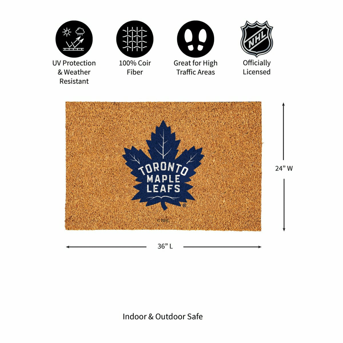 Toronto Maple Leafs Large Full Color Coir Mat, 36"x24", NHL