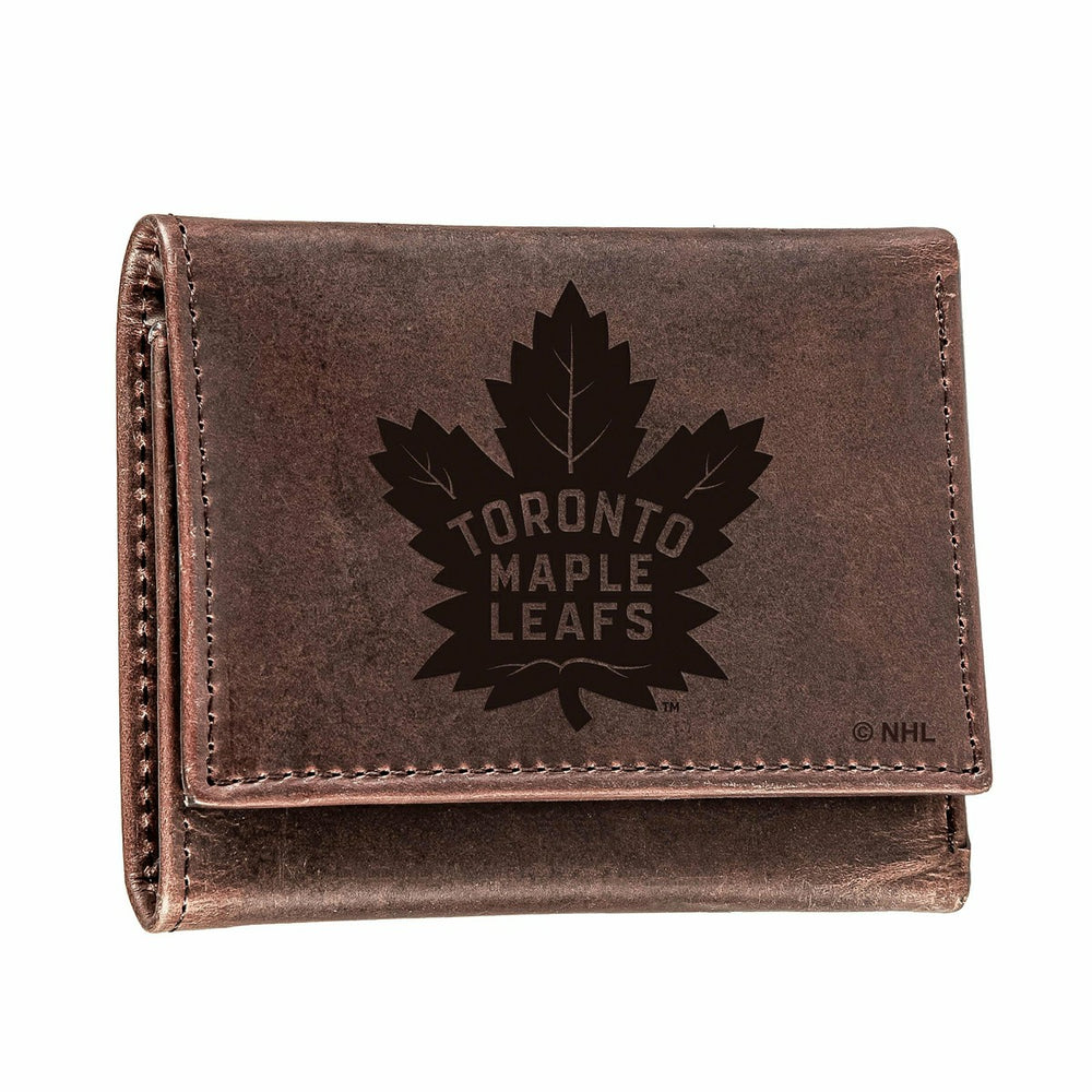 Toronto Maple Leafs, Tri-Fold Wallet, Brown, CH, 100% Genuine Leather, NHL, Home