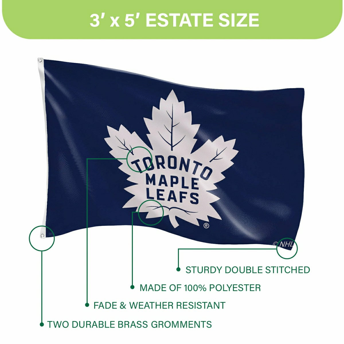 Toronto Maple Leafs Single Sided Flag with 2 Grommets, 3'x5', NHL, Home