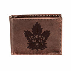 Toronto Maple Leafs, Bi-Fold Wallet, Brown, CH, 100% Genuine Leather, NHL, Home