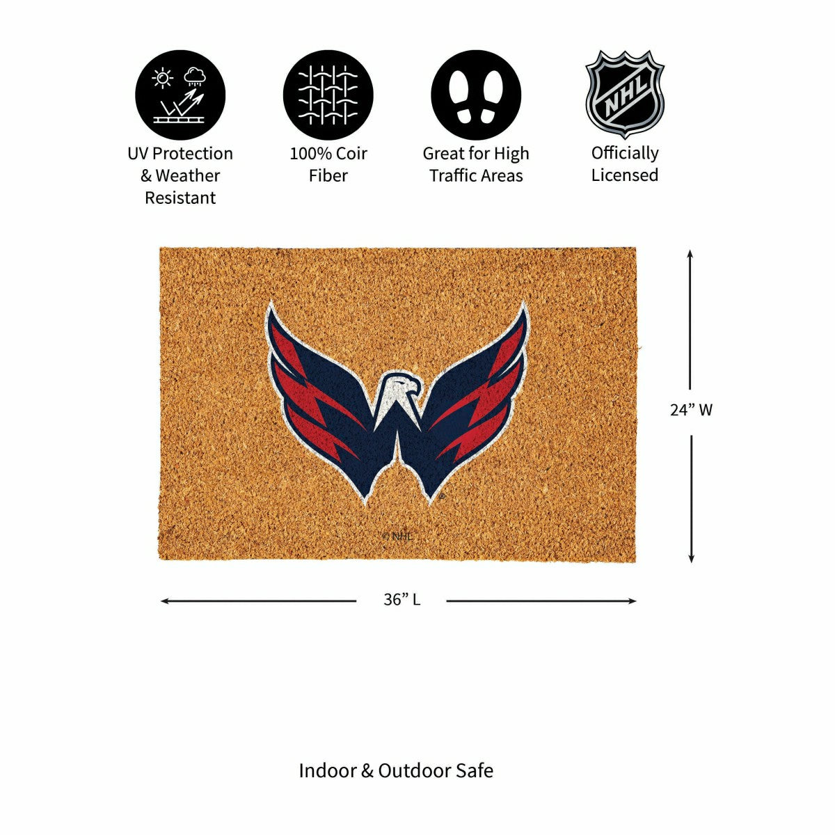 Washington Capitals Large Full Color Coir Mat, 36"x24", NHL