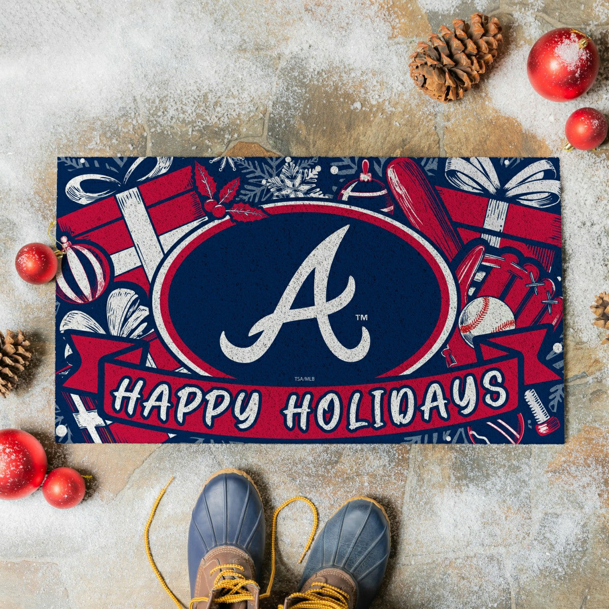 Atlanta Braves Holiday PVC Mat, 28"x16", MLB