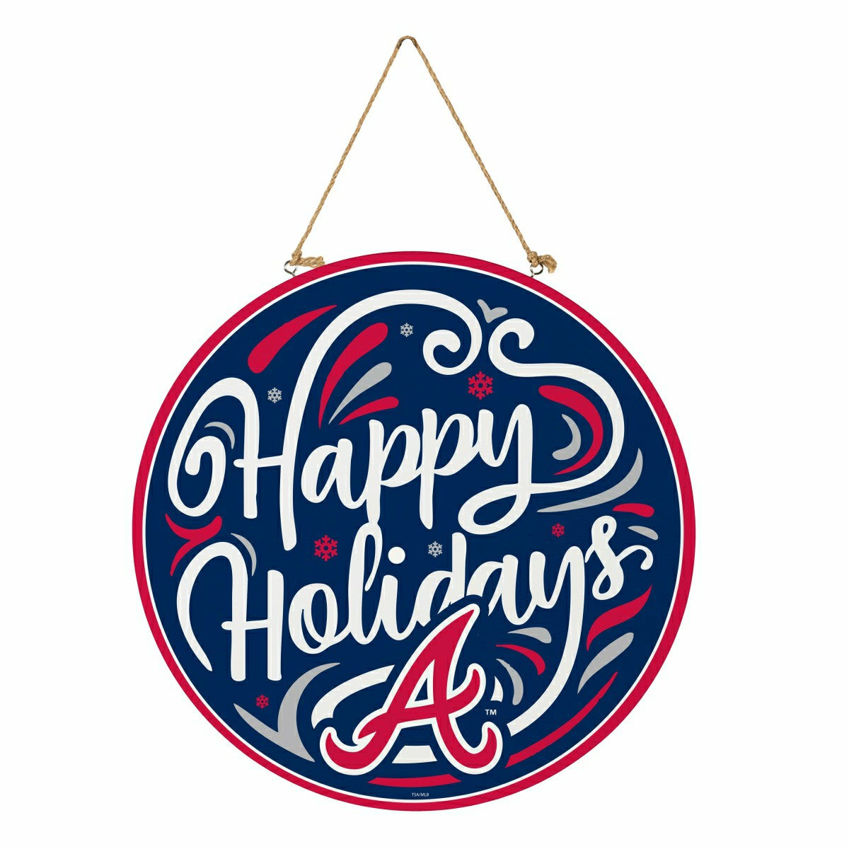 Atlanta Braves Holiday Round Door Décor with Hanging Rope, 18x18, MLB, Home