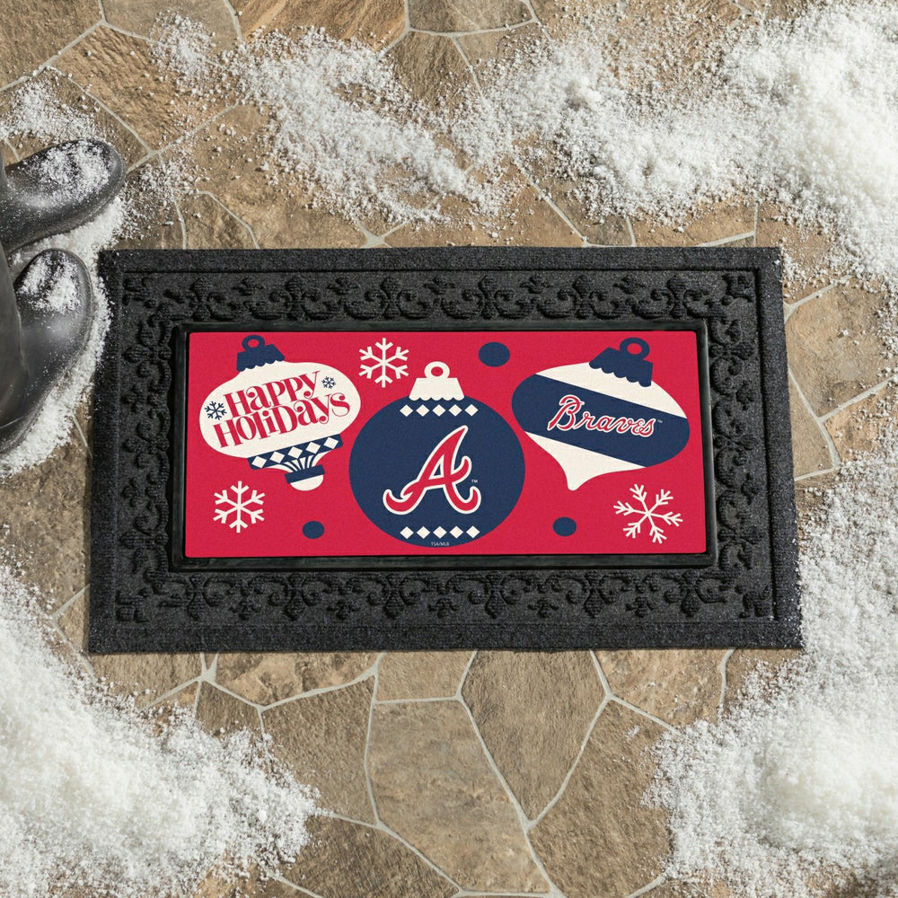 Atlanta Braves Holiday Flocked Coir Sassafras Switch Mat, 22"x10", MLB