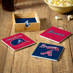 Atlanta Braves Ceramic Coasters Set, 4pcs with Wood Caddy, MLB, Home