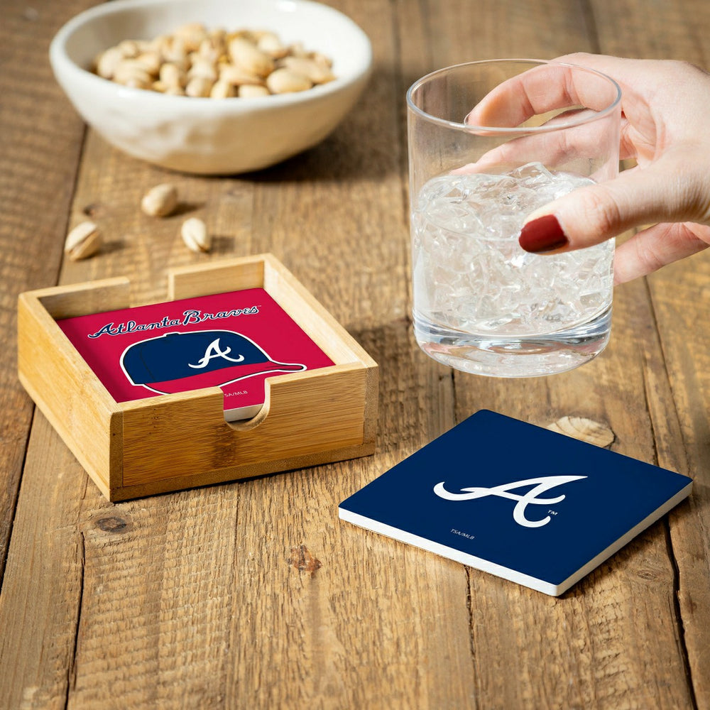 Atlanta Braves Ceramic Coasters Set, 4pcs with Wood Caddy, MLB, Home