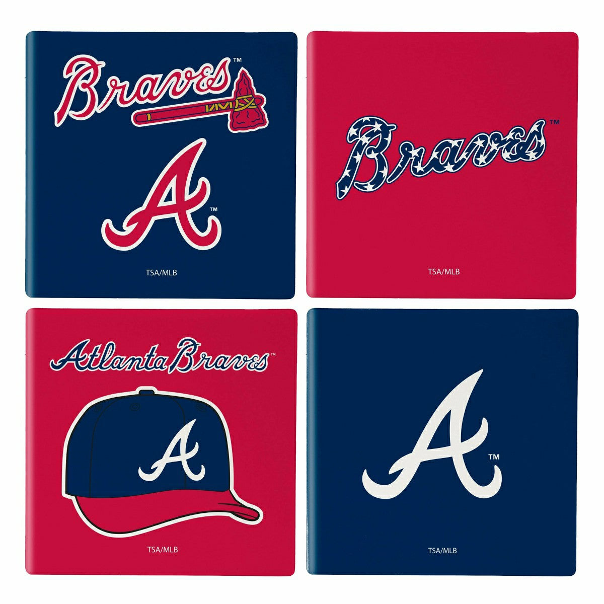 Atlanta Braves Ceramic Coasters Set, 4pcs with Wood Caddy, MLB, Home