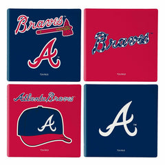 Atlanta Braves Ceramic Coasters Set, 4pcs with Wood Caddy, MLB, Home