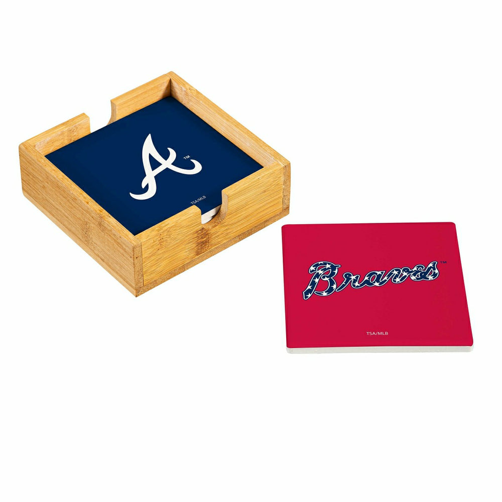 Atlanta Braves Ceramic Coasters Set, 4pcs with Wood Caddy, MLB, Home