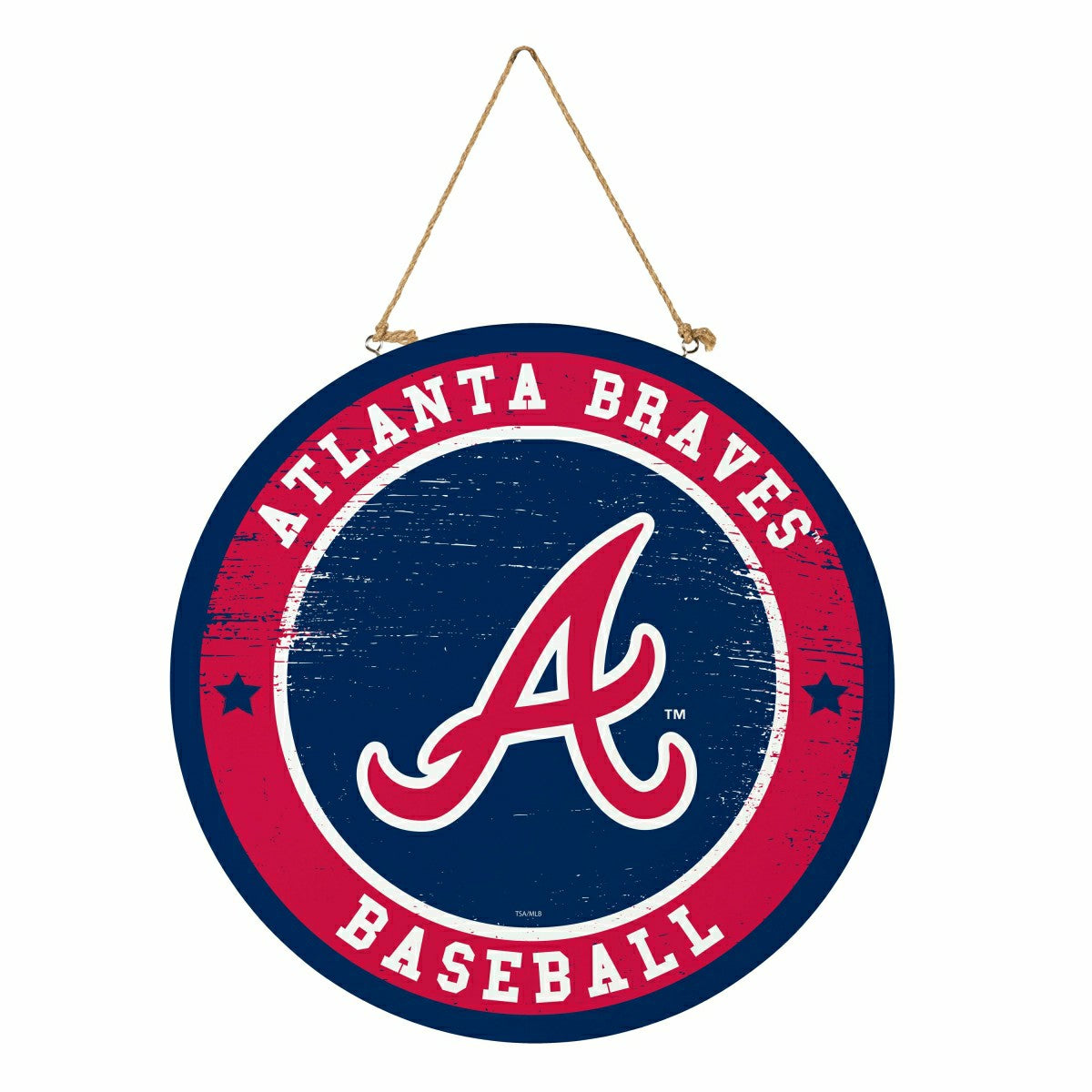 Atlanta Braves Round Door Décor with Hanging Rope, 18x18, MLB, Home