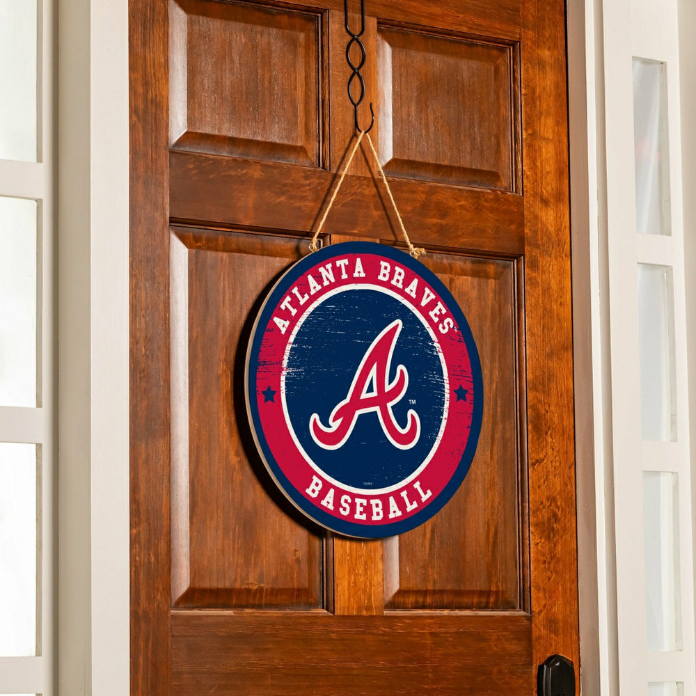 Atlanta Braves Round Door Décor with Hanging Rope, 18x18, MLB, Home