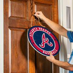 Atlanta Braves Round Door Décor with Hanging Rope, 18x18, MLB, Home