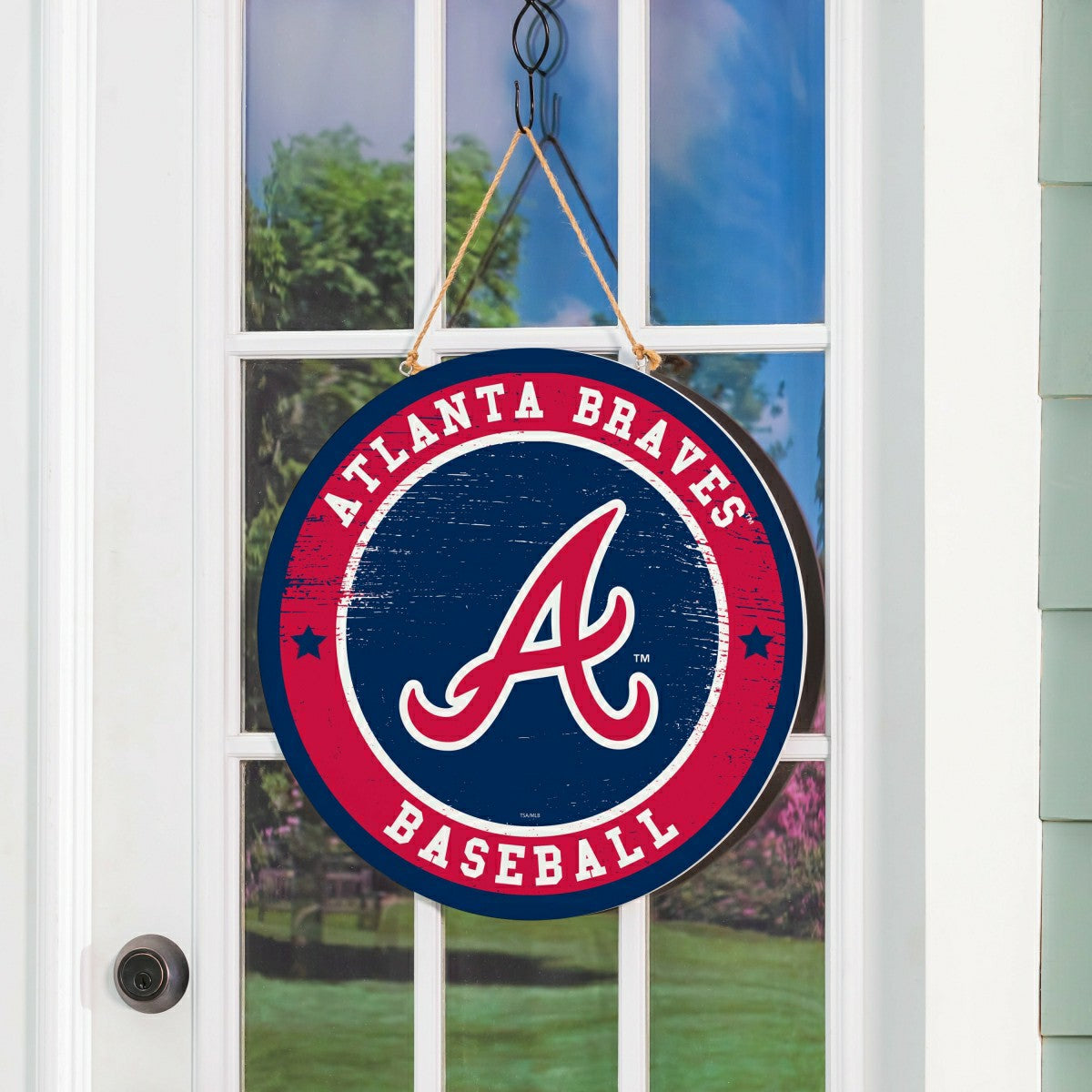 Atlanta Braves Round Door Décor with Hanging Rope, 18x18, MLB, Home